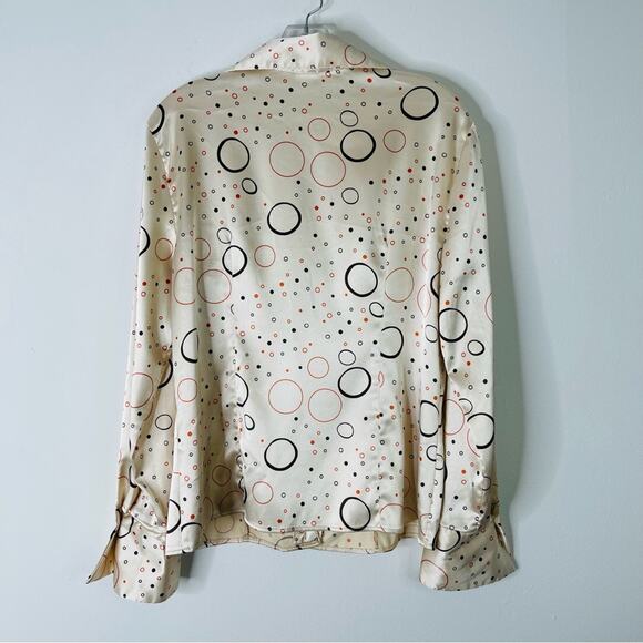 Vintage cream brown black orange satin retro 70s button front top medium - Picture 7 of 7